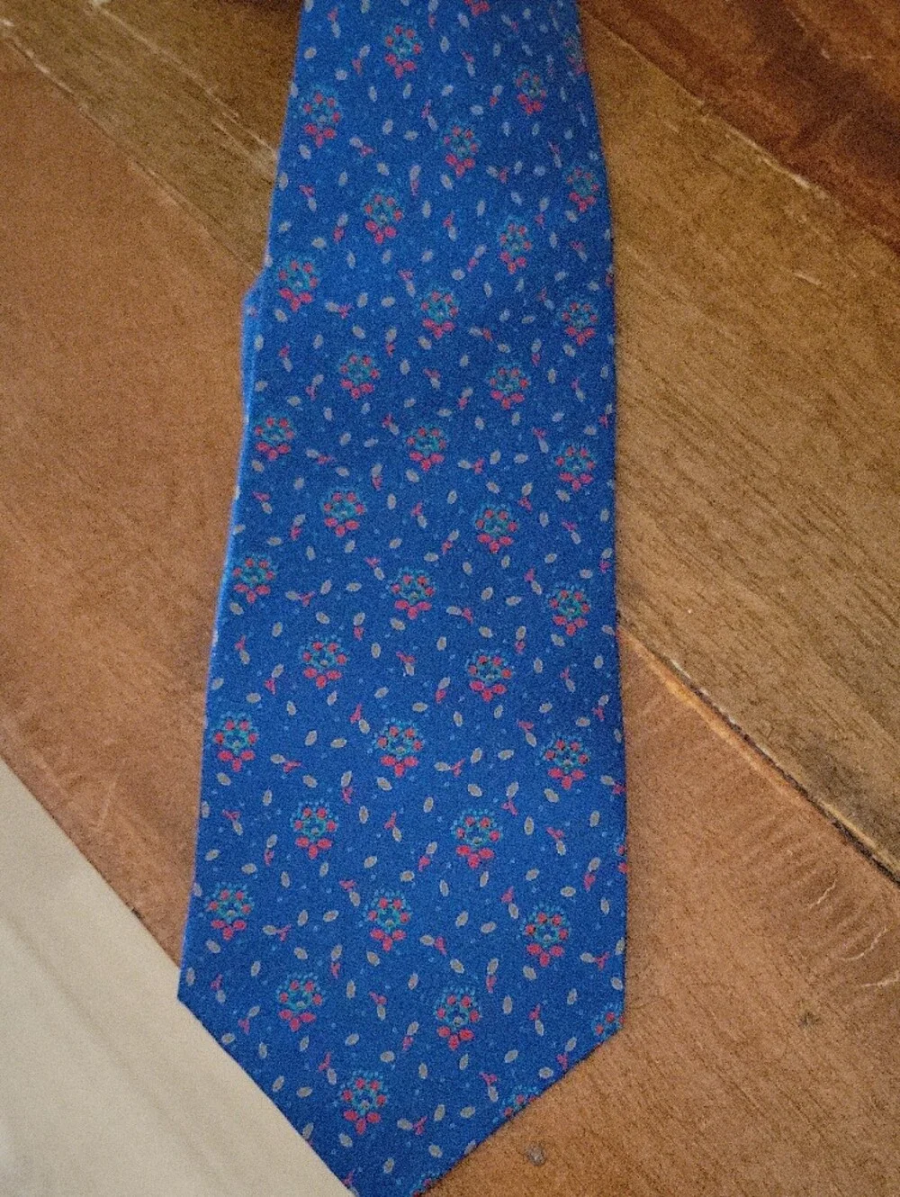 Vintage Yves Saint Laurent Paris/ New York Blue Floral Silk Tie